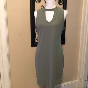 Sage green neck cutout dress